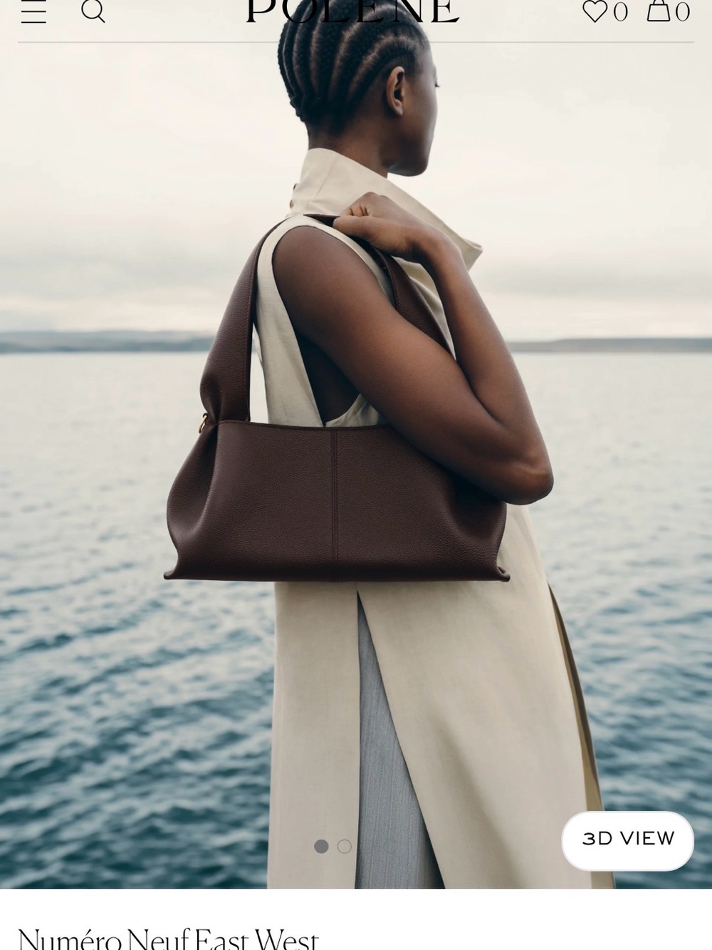 Authentic Polene Neuf East West Shoulder Bag in Ebony